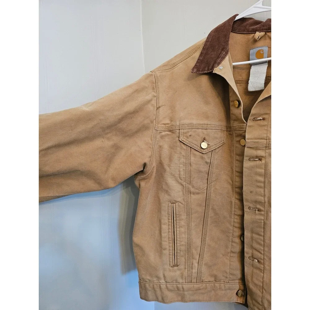 90s USA Vintage distressed Carhartt Tan Unlined Duck Trucker Jacket‎ Grunge y2k